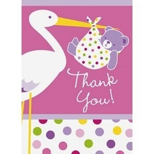 Baby Girl Stork Thank You Cards