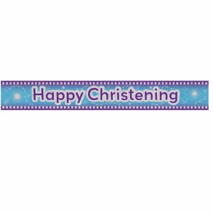blue happy christening foil banner