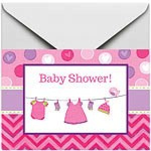 Baby Girl Clothes Line Invites 