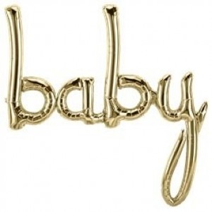 metalic gold script 'baby'