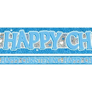 Blue Holographic Christening Foil Banner 