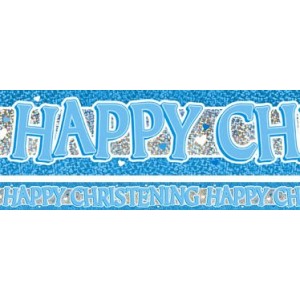 Blue Holographic Christening Foil Banner 