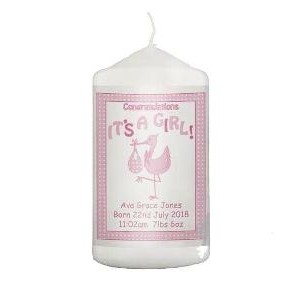 Personalised Stork It's a Girl Candle