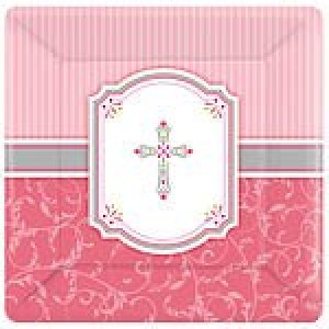 Communion Blessings Pink Paper Plates 