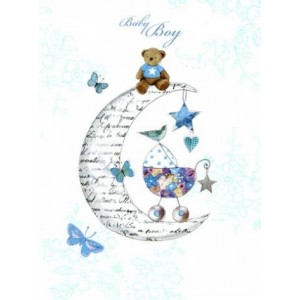 Baby Boy In Moon Card