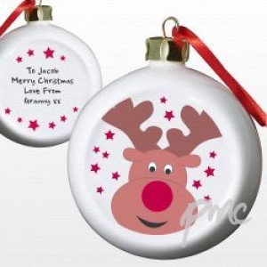 A Personalised Cute Reindeer Tree Bauble