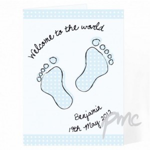 blue personalised foot print card