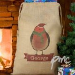 Personalised Robin Hessian Sack