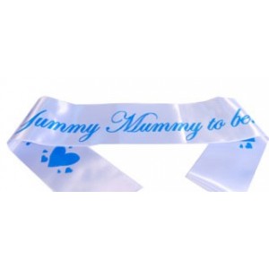 A Yummy Mummy To Be Satin Sash Pastel Blue/Blue