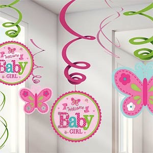 Welcome Baby Girl Hanging Swirl Decoration