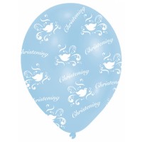 6 Blue & White Christening Latex Balloons
