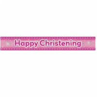 happy christening pink foil banner