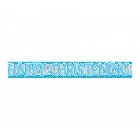 blue and silver christening banner