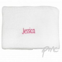 A White Personalised Towel with Pink Emboidery