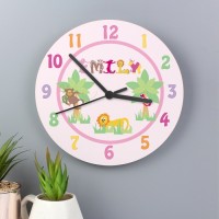 Personalised Animal Alphabet Girls Large Wooden Clock