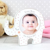 Personalised Pink Spotty Elephant Photo Frame