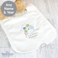 Personalised The Snowman and the Snowdog My 1st Christmas Blue Bib