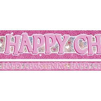 Pink Holographic Christening Foil Banner