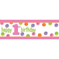 1st Birthday Girl Dots Giant Banner